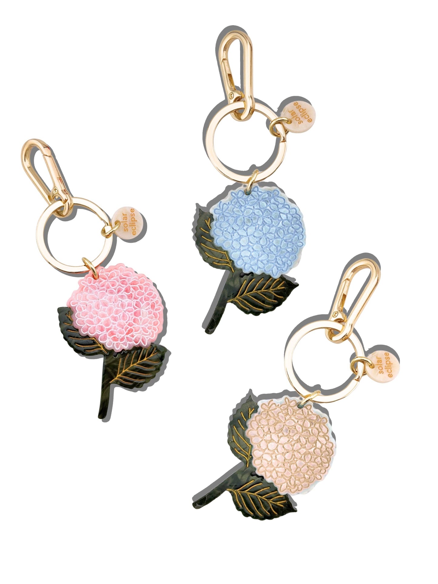 Hand-painted Hydrangea Bag Charm + Keychain | Eco-Friendly: Baby Blue