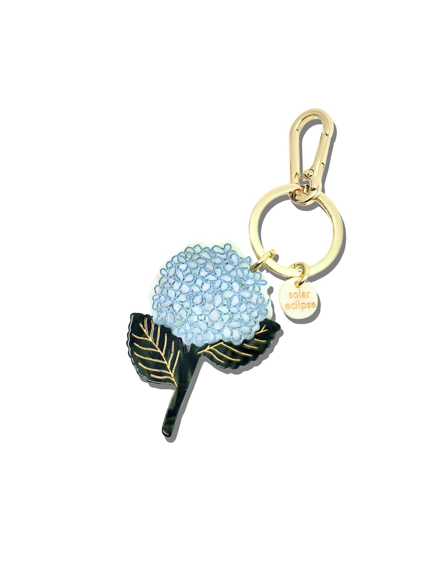 Hand-painted Hydrangea Bag Charm + Keychain | Eco-Friendly: Baby Blue