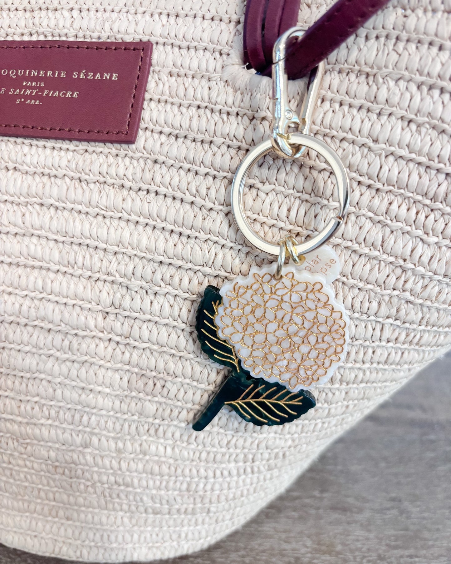 Hand-painted Hydrangea Bag Charm + Keychain | Eco-Friendly: Baby Blue